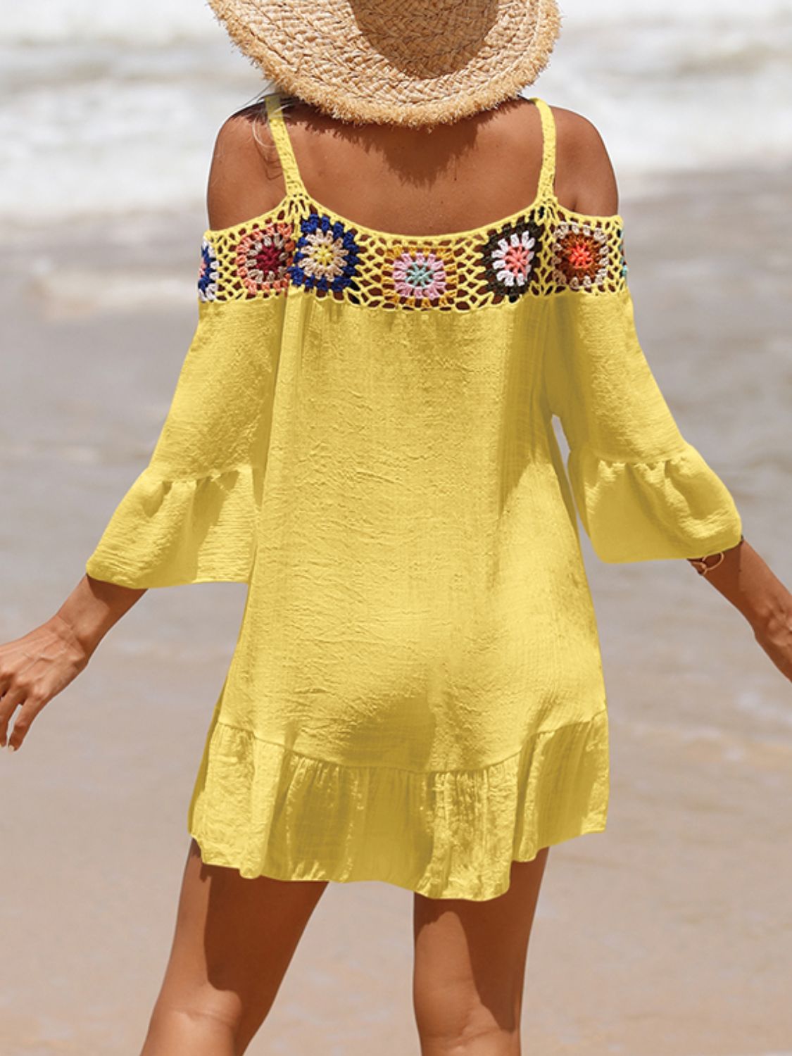 Crochet Cold Shoulder Three-Quarter Sleeve Cover Up Crochet Cold Shoulder Three-Quarter Sleeve Cover Up